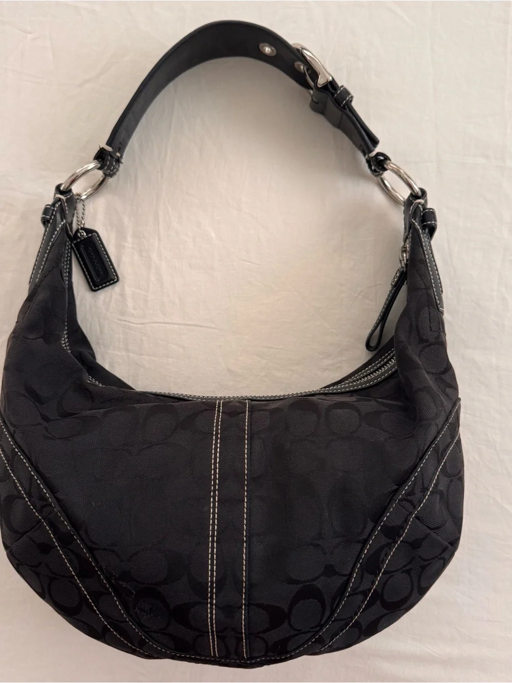 Black Coach Signature Hobo Shoulder Bag